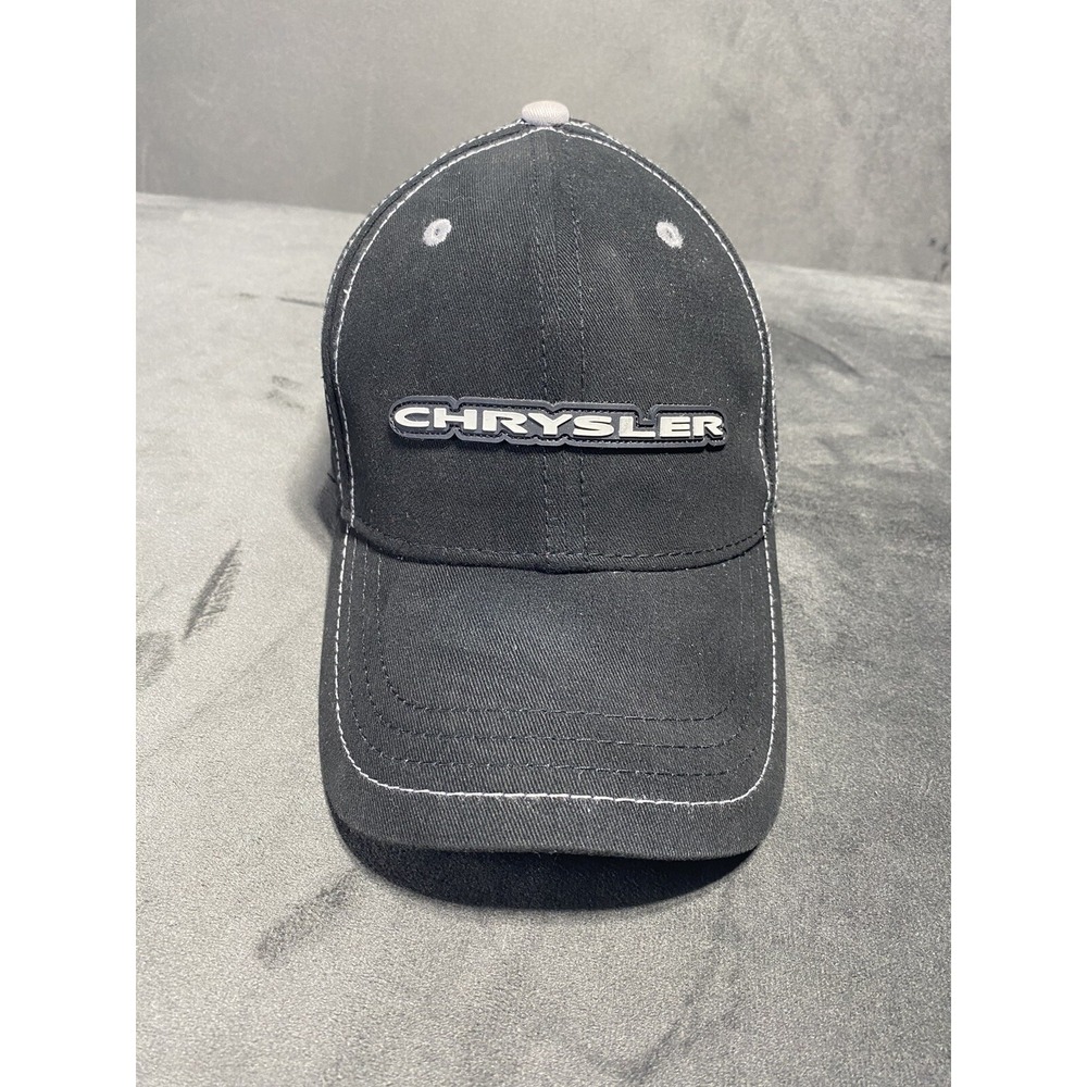 Chrysler Hat Cap Strap Back Black Auto Car Casual Outdoor Dad Logo Spell Out NEW